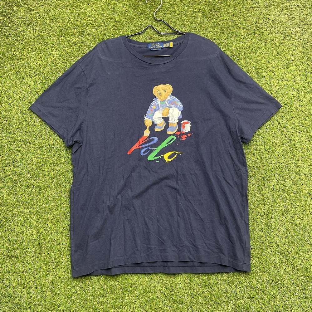 Vintage Polo Ralph Lauren Shirt Mens XL Classic Fit Polo Bear Paint Splatter